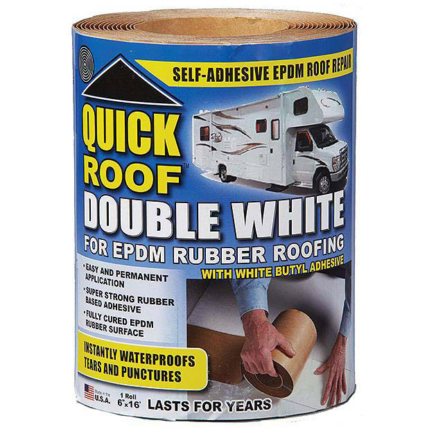 Quick Roof WRQR625 Instant Waterproofing For Rubber Roofs, White Adhesive/White EPDM, 6