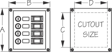 Sea-Dog, 4 - Gang, Panel, Vertical, DC, Four Position Illuminating Switches, Nylon, Display Pack