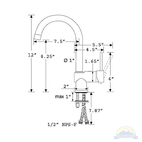 Scandvik, Galley Mixer Chrome Nordic J Spout