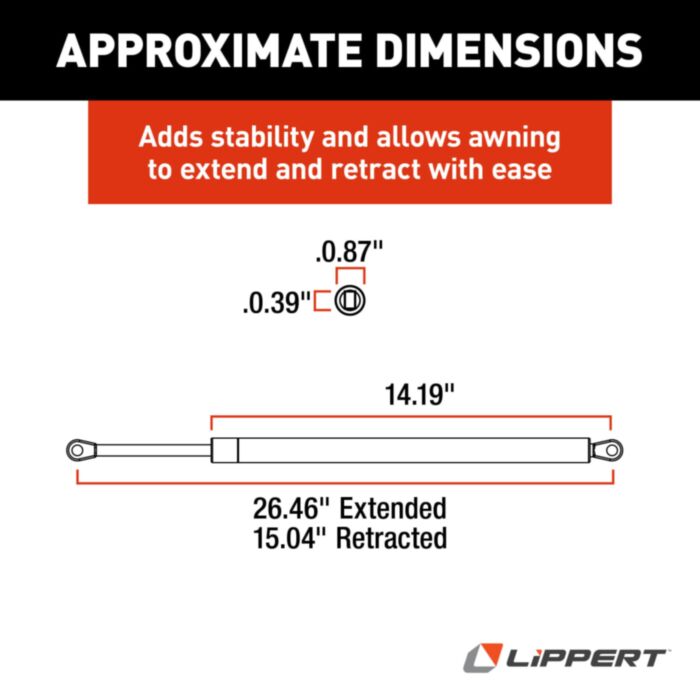 Gas Strut 26", 124 lb For Short And Flat Arms