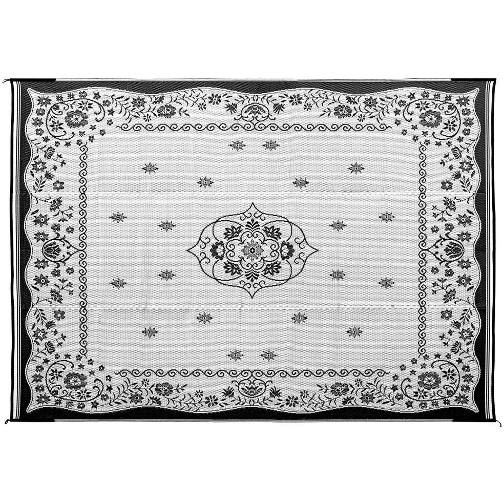 Camco 9' x 12' Outdoor Mat - Charcoal/White Oriental (E/F)