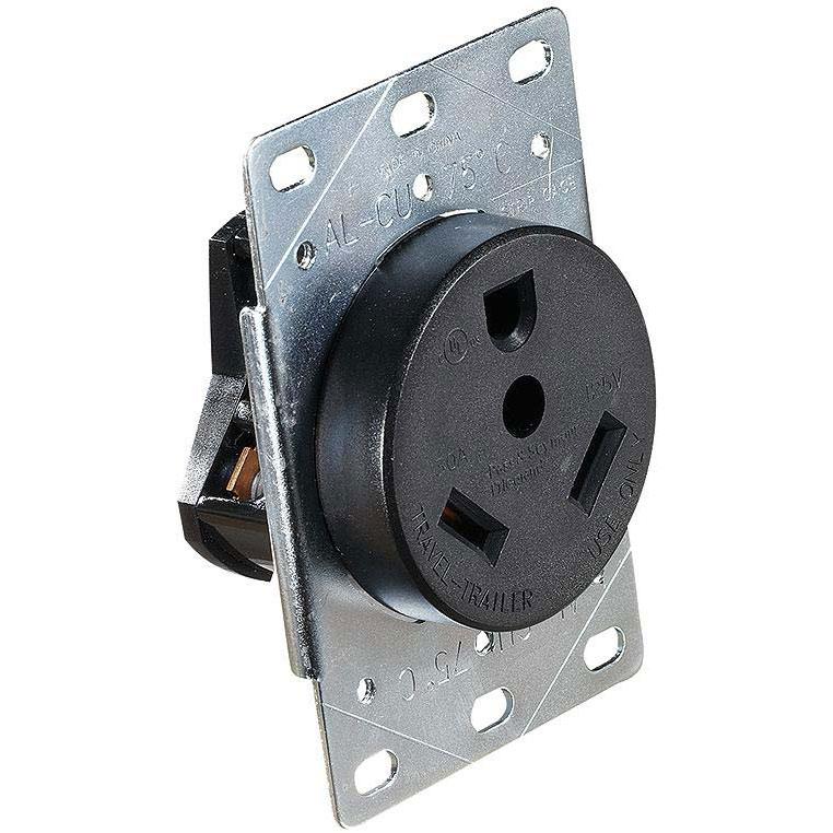 RV Designer S971 AC 30 Amp Receptacle In Plate, 30A / 125V, White