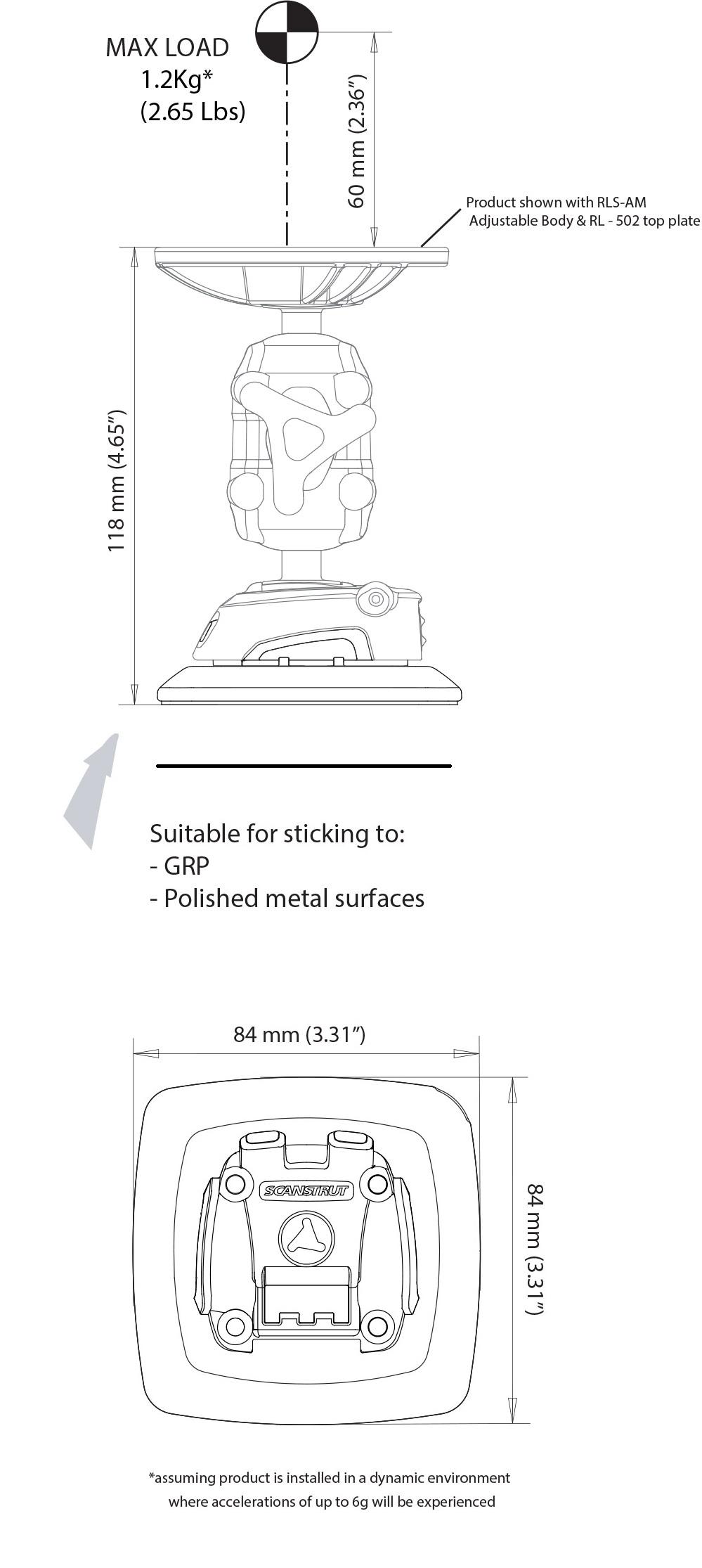 Scanstrut RLS-404 ROKK Mini Self Adhesive Surface Mount