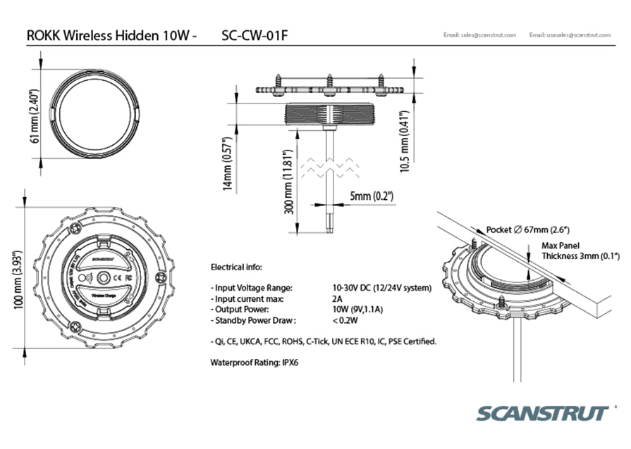 Hidden 10W Qi Certified Waterproof Wireless Charger