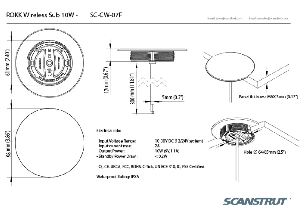 Sub 10W Qi Certified Waterproof Wireless Charger