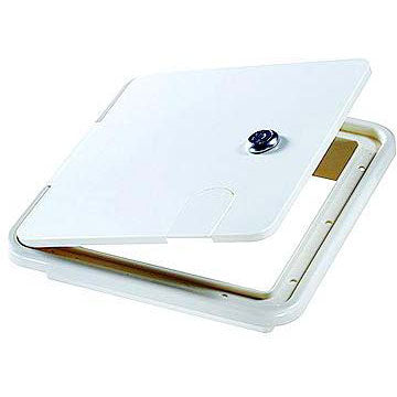 RV Designer B152 White Rectangular Locking RV Cable Hatch - 8.5" x 8" x 1.5"