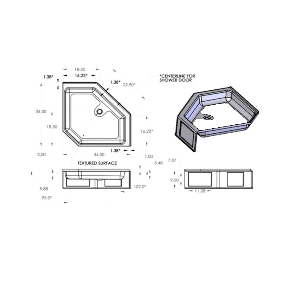 Specialty Recreation Neo Shower Base, 34