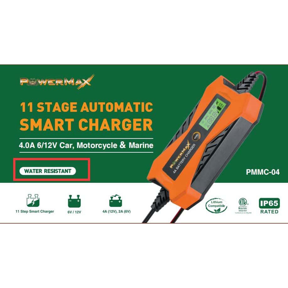 PowerMax 11-Stage Smart 6V & 12V Battery Charger for Car, Marine, and Motorcycle – 4 Amps