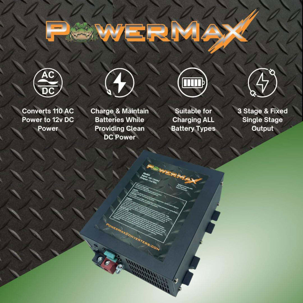 Powermax RV Converter | 55 Amp | 12V Power Converter Smart Battery Charger | 110V AC to 12V