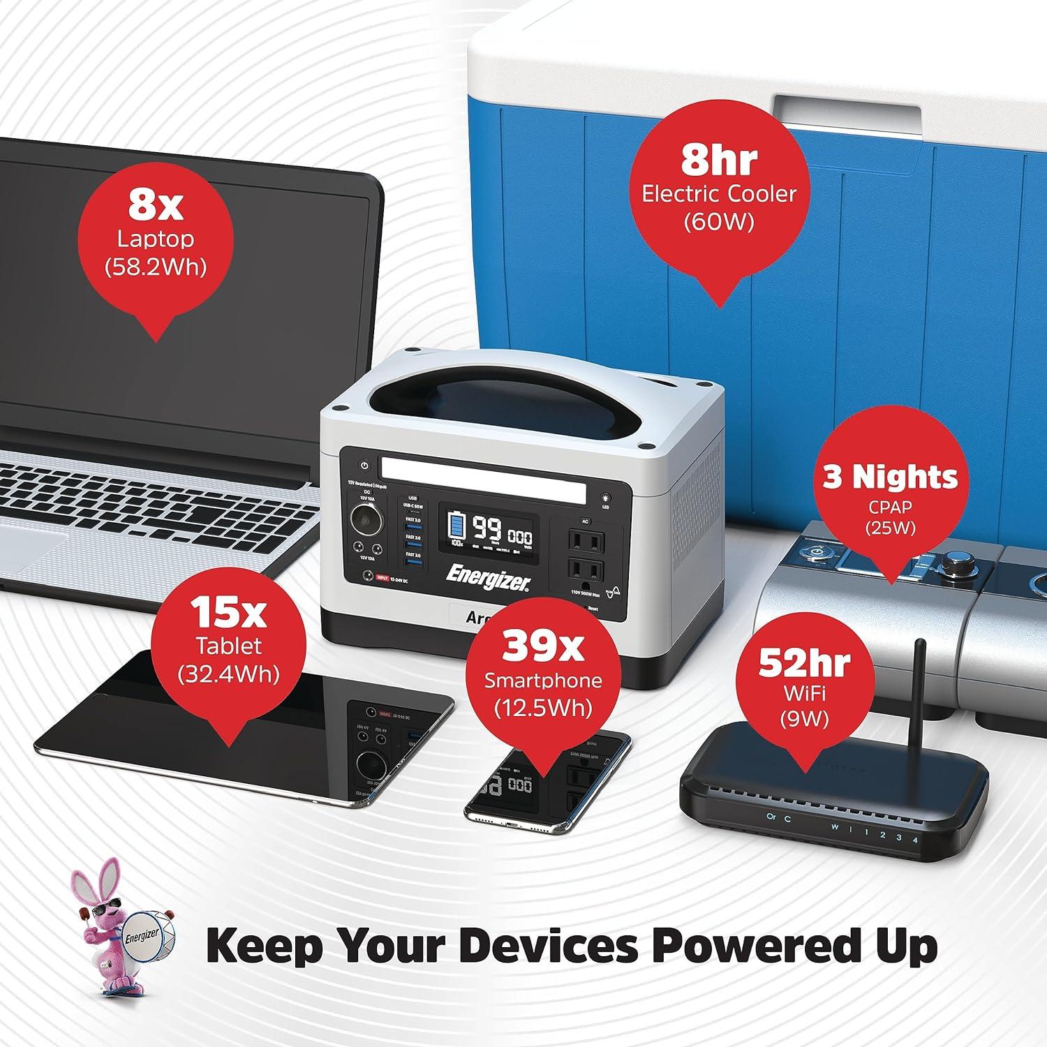 Energizer Arc5 LiFePO4 Portable Power Station with 9 Output Ports, 537.6Wh, 500W