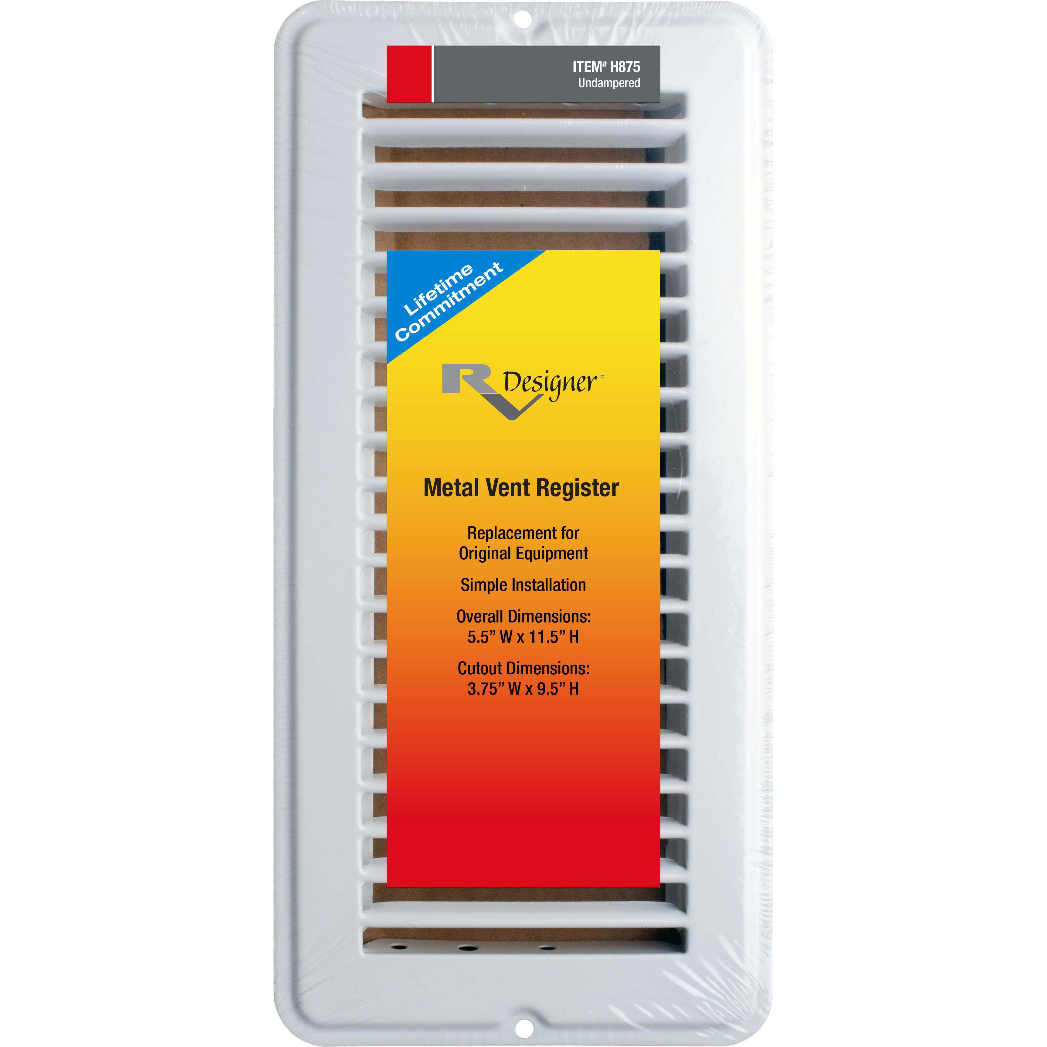 Vent Register, White, Metal, Undamp 4"x10"