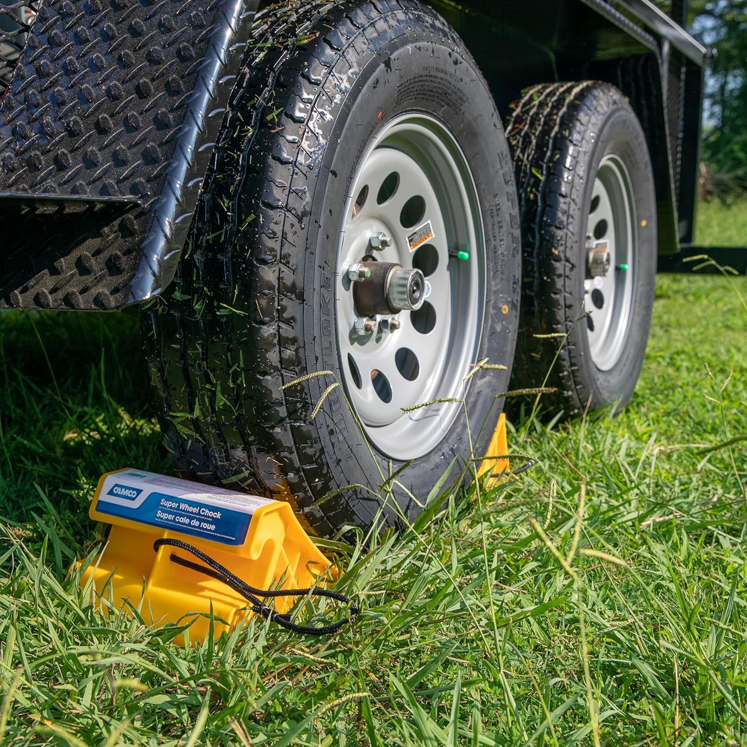 Camco Super Wheel Chock with Rope, Yellow (E/F)