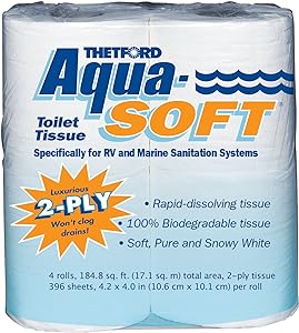 Thetford 24033 2-Ply Rapid-Dissolve Aqua-Soft Toilet Tissue-Toilet Paper, 48 Rolls/case